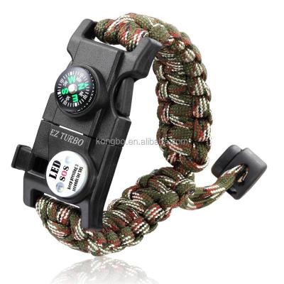 China Multifunctional (Multifunctional Fire Starter KongBo Survival Tools Adjustable LED Light Paracord Survival Bracelet for sale