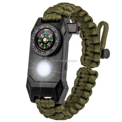 China Multifunctional (Firestarter KongBo Outdoor LED Emergency Light Survival Adjustable Paracord Bracelet for sale