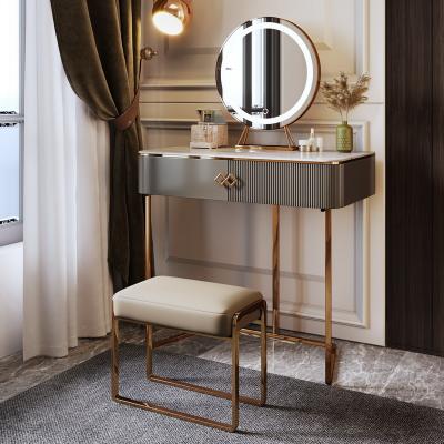 China Hot Selling Luxury Modular Dressing Table With Mirror Modern Bedroom Integrated Led Makeup Table Rock Slab Makeup Vanity Table With Mirror for sale