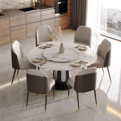 China Hot Sale Adjustable Light Luxury Rock Slab (Other) Modern Dining Table Set Round Dining Table Sets Simple Home Rotary Dining Table Set 6-seater for sale