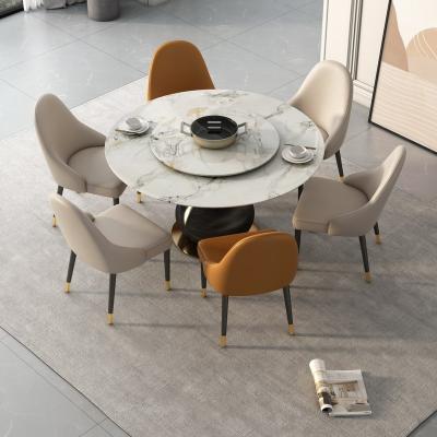 China Hot Selling Luminous Rock Slab Dining Table (Other) Adjustable Set Light Luxury Dining Table Household Modern Built-in Round Dining Table for sale