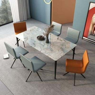 China (Other) Wholesale Adjustable Bright Rock Slab Dining Table and Dining Chairs Combination Nordic Italian Household Modern Dining Table Set for sale