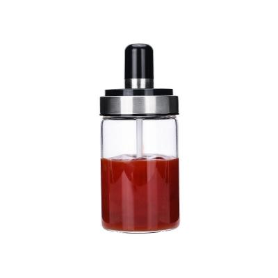 China New Amazon Sustainable Kitchen Spice Glass Jar Set With Spoon Oil Salt Containers Wholesale Seasoning Bottle for sale