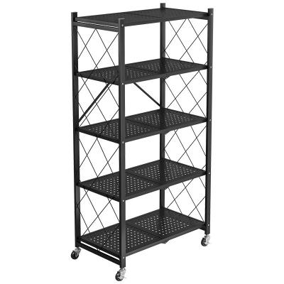 China Sustainable Kitchen Shelf Floor-standing Multi-Layer Foldable Kitchen Rack Organizer Multi Functional Storage Racks & Racks for sale