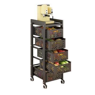 China Sustainable Household Removable Kitchen Tool Turning Gap Fruit Vegetable Storage Basket Trolley Pull-Out Cart for sale