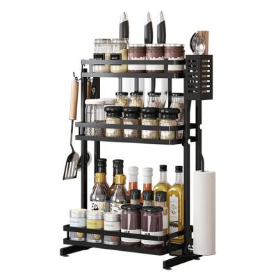 China Amazon Viable Hot Sale Stainless Steel Design 3 Tier Kitchen Storage Organizer Kitchen Supplies Metal Spice Rack 201 New for sale