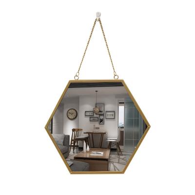 China Wholesale Modern Design Gold Big Large Metal Framed Hexagonal Octagonal Dressing Mirror Espejo Spiegel Wall Hanging Makeup Bathroom for sale