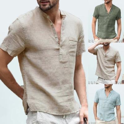 China New style and casual fashion QUICK DRY cotton thin short-sleeved cotton and canvas men's T-shirt for sale