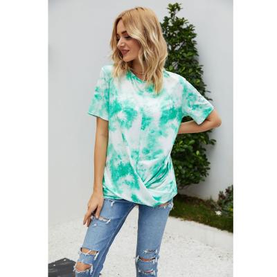 China Others Fashion Lady Short Sleeve T-Shirt Round Neck Tie Dye Twisted Casual T-Shirt Top Clothes For Women for sale