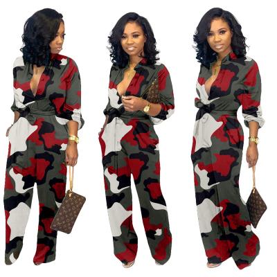 China Yard QUICK DRY - SKU Big Sale Fashion Fall Women Lace Up Bodycon Camouflage Print Long Sleeve Loose Overalls for sale