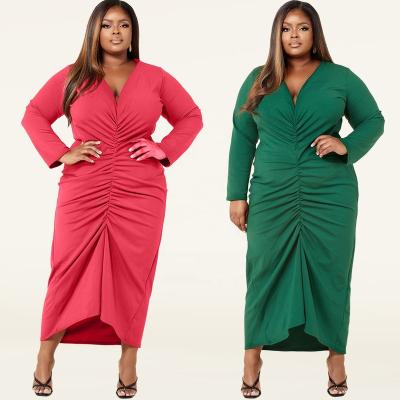 China Yard Workout Fall Trends Workout Dress Ladies Plus Size Solid Color Long Dress Pleated Plus Size Elegant Women's Dresses for sale