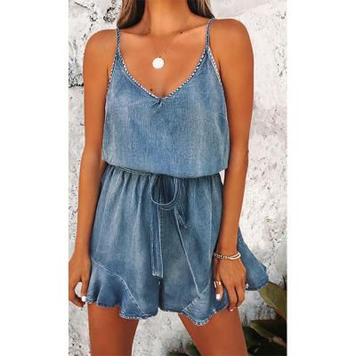 China YD-GY2-39 summer new design denim QUICK DRY condole waistband v neck csausl women sleeveless overalls for sale