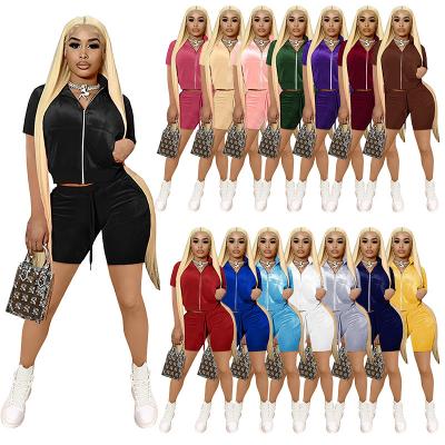 China anti-wrinkle yard in running spring 2 pieces sets women clothes solid cute outfit for women hollow out v neck velvet pants two piece set 2022 for sale