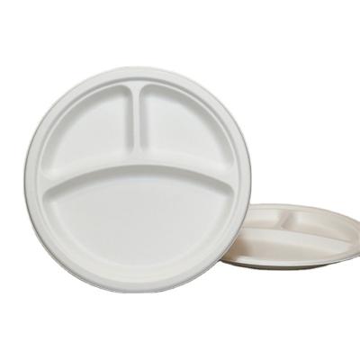 China 9 Inch Biodegradable Sugar Cane Bagasse 3 Compartment 4 Compartment Dish Dinner Dishes for sale