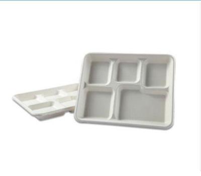 China Traditional Bagasse Tableware 5-Compartment Tray For Food Service Disposable 5Section Tray Compostable Tableware for sale