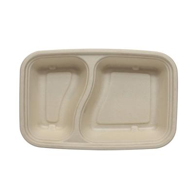 China 37 Ounce 2-Compartment Lunch Box Bagasse Pulp Packing Bento Lunch Box Food Container Traditional Goods To Go Food Containers With Lids for sale