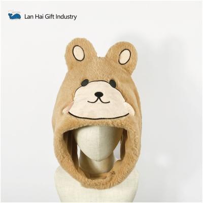 China Animal design cute cartoon bear modeling furry plush hat autumn and winter warm hat plush ear protection hat for sale