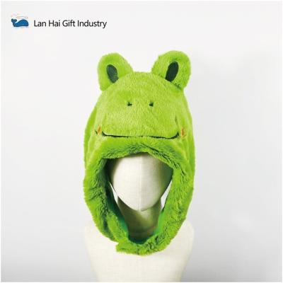 China Animal Design Cute Cartoon Frog Modeling Furry Plush Hat Autumn And Winter Warm Hat Plush Hearing Protection Hat for sale