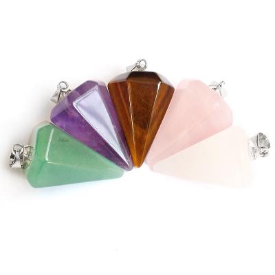 China China Pyramid Reiki Pendulum Pendant For Necklace Natural Energy Amulet Healing Amethyst Crystal Hexagonal Meditation Stone Jewelry for sale