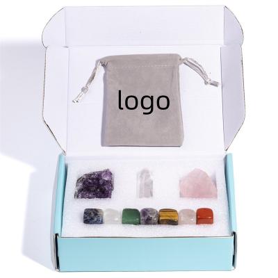 China China Natural Crystal Cluster Healing Tumbled Stone Paper Box Set 7 Chakra Stones For Decoration Gift for sale