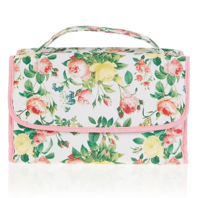 China Fashion Waterproof Colorful Custom Flower Printing Wash Bag Portable Hanging Foldable Foldable Cosmetic Pouch Travel For Women for sale