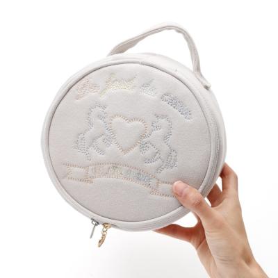 China Fashion plain rpet cotton canvas fabric unicorn round embroidery zipper drawstring organic eco-friendly custom logo eco-friendly cosmetic bag for sale