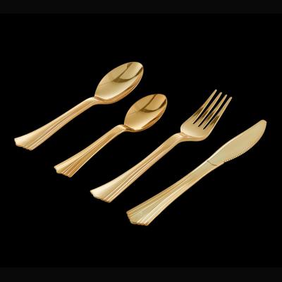 China Rose Gold Knife Set Dinner Knife Fork Spoon Birthday Gold Dinnerware Set Bronze Gold Wedding Party Disposable Plastic Cutlery Set for sale