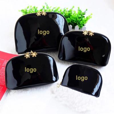 China Factory wholesale high quality mirror black lacquered shiny reflective cosmetic bag 4 size travel makeup bag fashion custom customization for sale