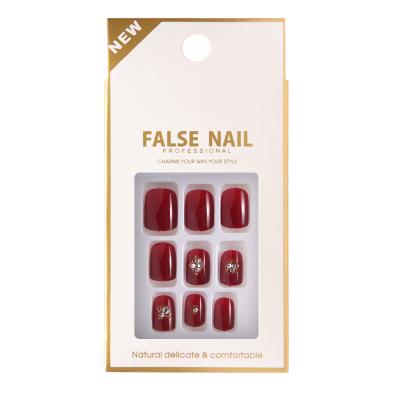 China Wedding Fake Nails Square Fake Nails Shiny Short Press On Acrylic Full Cover Prom Nails Wedding Fake Nails For Women And Girls for sale