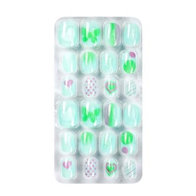 China Easy Apply Fake Nails For Kids Custom My Logo Kids Nails Blue Green Heart Kids Press On Nails Private Label Fake Nails For Kids for sale