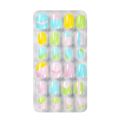 China Easy Apply Kid Press On Nails Wholesale High Quality Kids Nails Summer Style Colorful Press On Nails Plastic Set Wholesale For Kids for sale