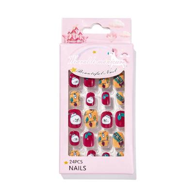 China Easy Apply Kids Nails For Girls Kids Nails Snowman Cartoon Pre-Gum Kids Press On Kids Nails For Girls With Glue for sale