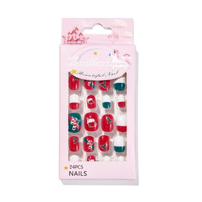 China Easy Apply Little Girls Press On Nails Hot Sales Kids Nails Christmas Sock Little Girls Red Green Press On Nails Set for sale