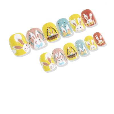 China Easy Apply Kids Nails Tips 24 Pcs Kids Nails Acrylic Nails Rabbits Eggs Tricks Kits Cute Kids Fake Easter Easter Nails For Girls Decoration for sale