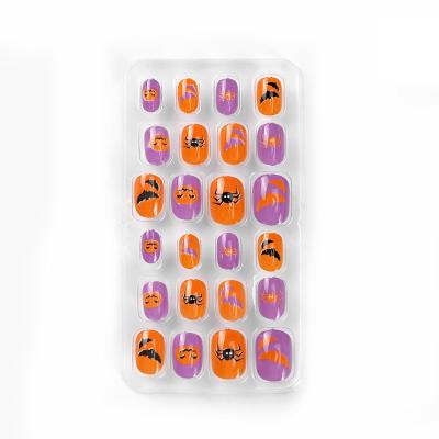 China Easy Apply Kids Short False Nails Kids Press On Nails Halloween Cartoon Kids Nail Tips Full Cover Short False Nails For Girls Nail Art for sale