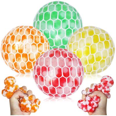 China Relieve Stress Anti-Anxiety Squishie Soft Grape Mesh Ball Toys 4 Pack Water Beads Anti Squeezing Balls Relaxation For Kids And Adults for sale