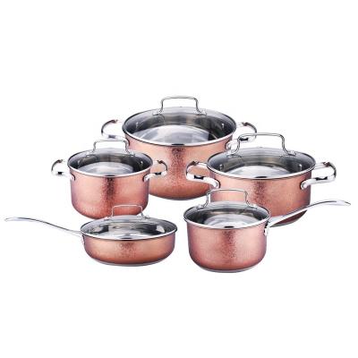 China Sustainable 10 piece copper color cookware set sets stainless steel cooking pots for kitchen wholesale for sale