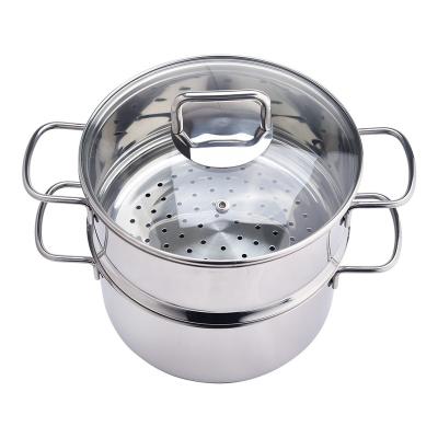 China 2 Tier Sustainable Saucepot With Steam Insert Double Boiler Cookware Pot Stainless Steel Steamer Pot for sale