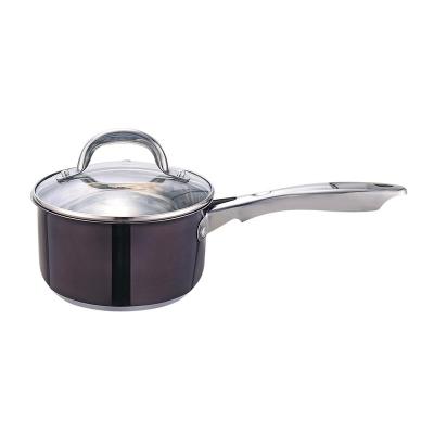 China Sustainable 2QT Black Coating Stainless Steel Saucepan With Glass Cover Pans For Cooking Universal Use for sale