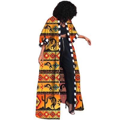 China Women's Long Spring Print New African Ethnic Women's Breathable Coat Anorak Plus Size Pleated Lady African Line Casual Dress for sale