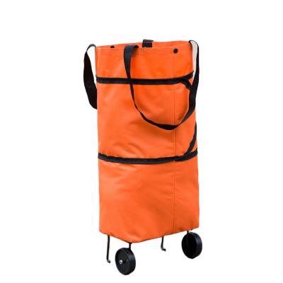 China Custom 600D Oxford Polyester Orange Tote Grocery Trolley Collapsible Shopping Bag for sale