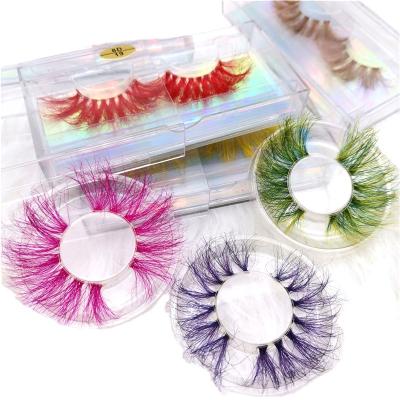 China Wholesale 25mm Long 25mm Natural Colored False Mink Eyelashes Natural Extra Fluffy Strips Colored Extensions Box With Color for sale