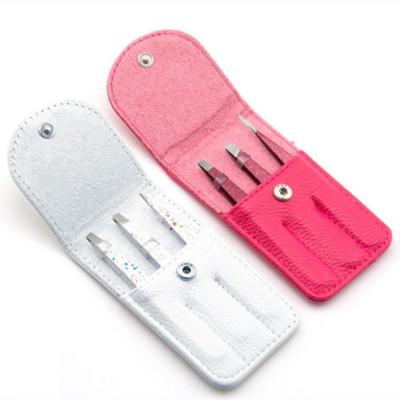 China Wholesale Professional Custom Eyebrow Stainless Steel Eyelash Tweezers 3pcs Beauty Tools With PU Bag Eyebrow Tweezers Set for sale