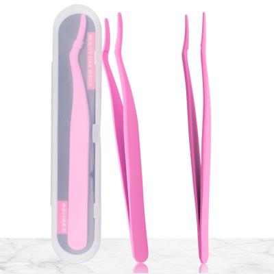 China Disposable clean brand eyelash applicator, new fashion stainless steel wicks machine pink eyelash tweezers for sale