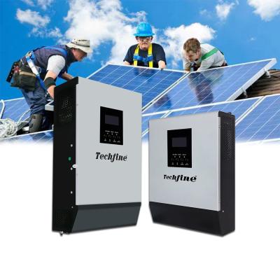 China Techfine mppt hybrid pure low frequency sine wave inverters 1kva 12v solar inverter price 565*383*188mm 2kva 24v for sale