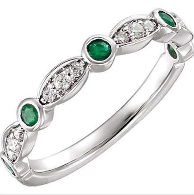 China CLASSIC Rhodium Plated 925 Sterling Silver 2.2mm Simulated Round Emerald Gemstone CZ Diamond Eternity Band Wedding Ring for sale