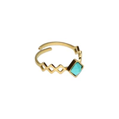 China Charming Elegant Ideas Geometric Turquoise Gift Resizable Ring Gold Engagement Plated Turquoise Adjustable Gemstone Ring For Women for sale