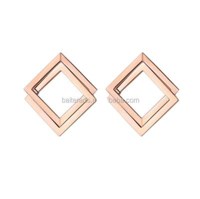 China CLASSIC Simple Geometric Double Open Square Jewelry Stud Earrings Rose Gold Plated Stainless Steel for sale