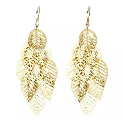 China 2021 Luxury Charming Elegant Fashion Gold Plated 925 Sterling Silver Long BigTassel Leaf Cluster Hook Earrings Women Jewelry for sale