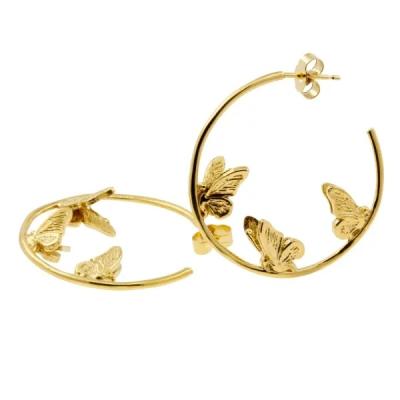 China Elegant Charming 18K Gold Plated 925 Sterling Silver Fashion Korean Style Larger Butterfly Circle Earrings For Women for sale